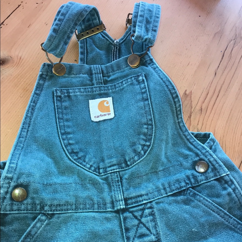 Toddler carhartt overalls. Green canvas size 4